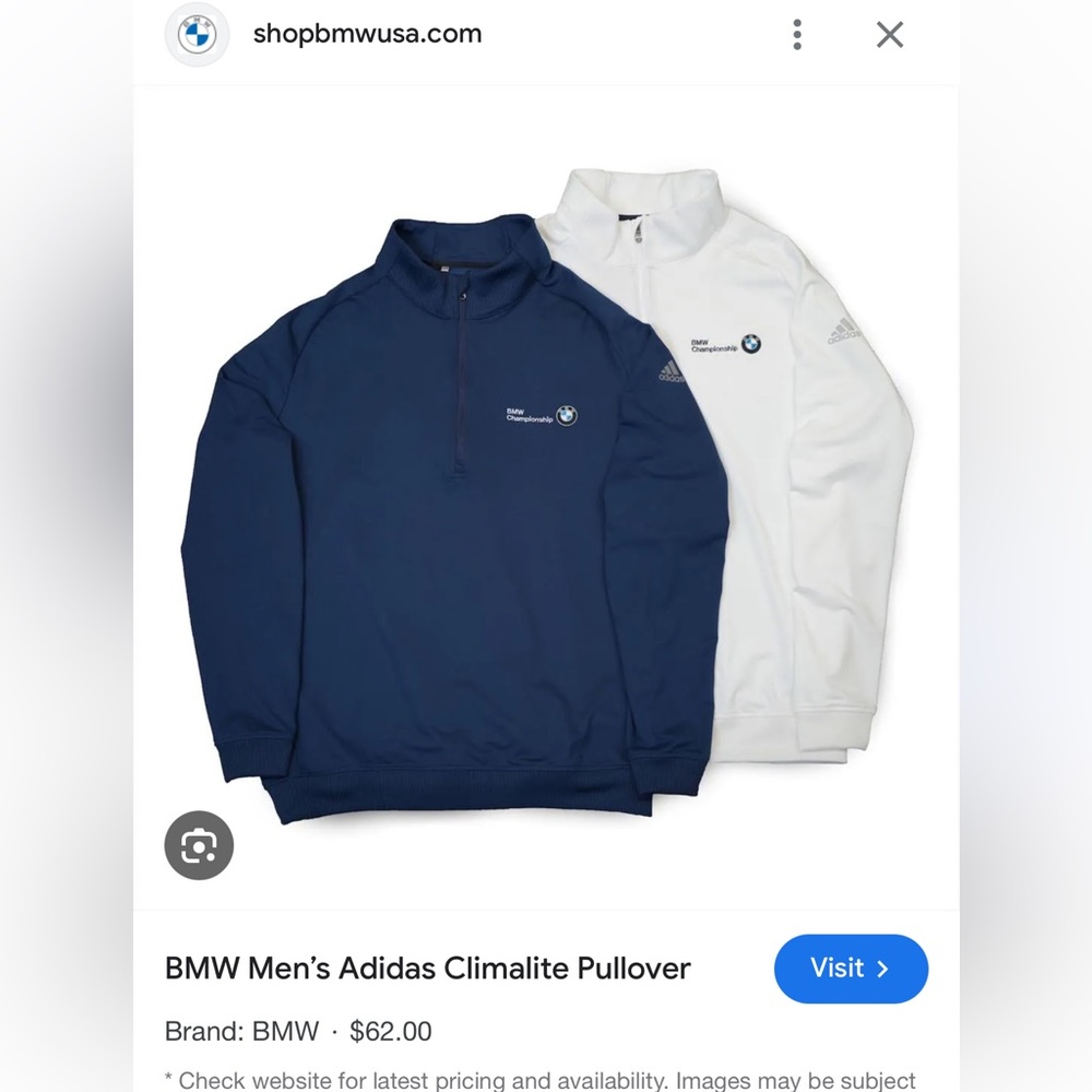 BNWT BMW Men's Adidas Climalite Pullover